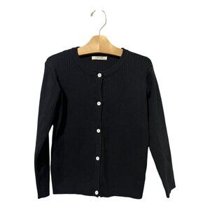 Campure Girls Cardigan Sweater Size 6 Black Ribbed Button Up Preppy